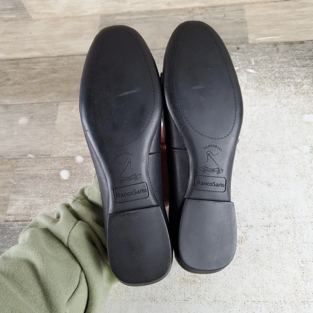 Franco Sarto Faris Womens Flats Sz 6 M Black Leather Round Toe Slip-On Shoes